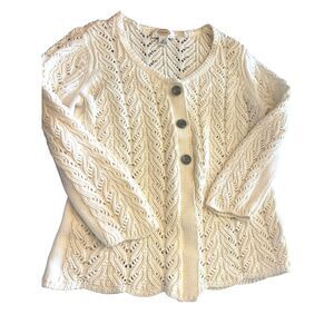 VTG Talbots Womens Lace Cable Knit Sweater Cardigan Sz MP Romantic Coastal